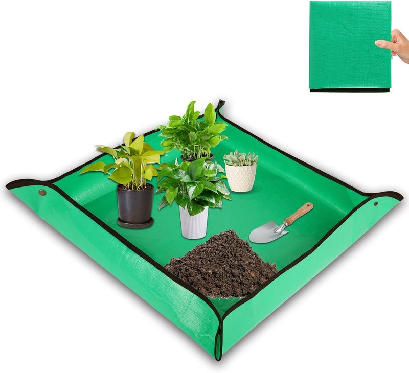 HKZ Repotting Mat for Indoor Plant - 39.5'' x 39.5'' Planting Soil Mess Control, Portable Succulent Planting Potting Tray Waterproof Gardening Bonsai Tools Transplanting(Pale Green) - Image 1
